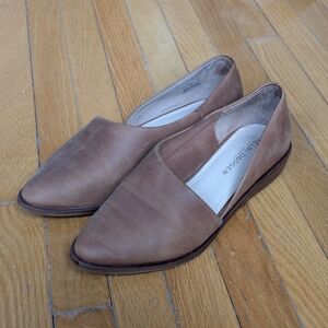 Kelsi Dagger Brown Leather Loafers Minimalist Slip-On Flats